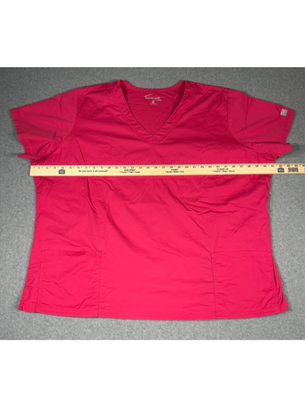 Butter-Soft Stretch Women's Plus Sz 4X Pink V-Neck Scrub Top w/ Pockets - Picture 4 of 8